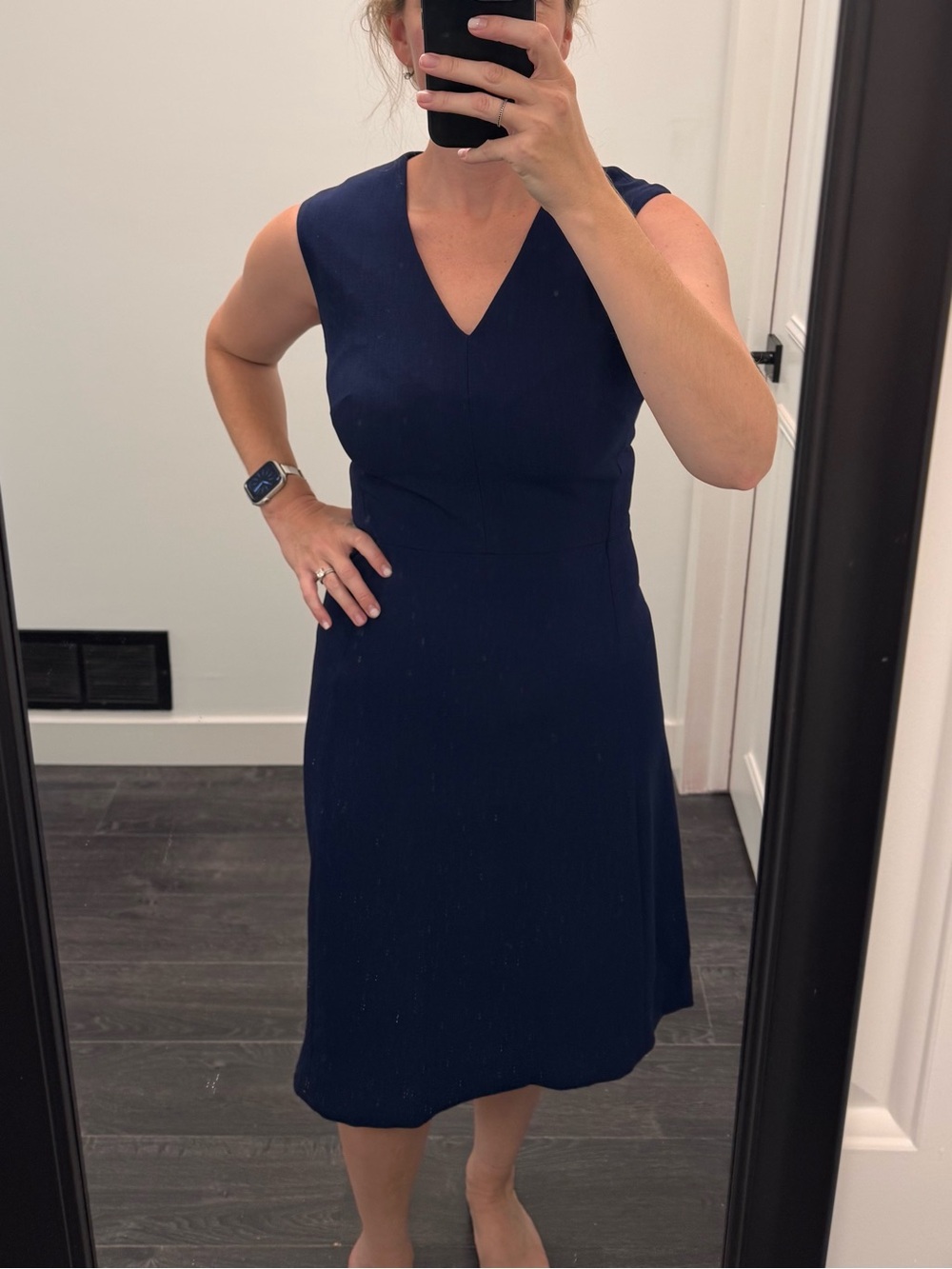 MM.LaFleur Sleeveless V-Neck Midi Dress in Navy